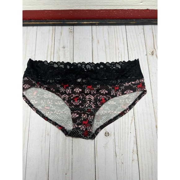 2 NEW XL FLORAL LACE Victorias Victoria’s Secret HIP-HUGGER Panties Red Black - Picture 1 of 10